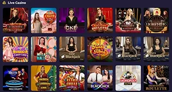 Playfina live casino lobby with roulette, blackjack and game shows
