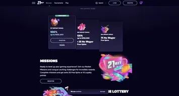 21Bit Casino bonus page with the welcome pack and missions