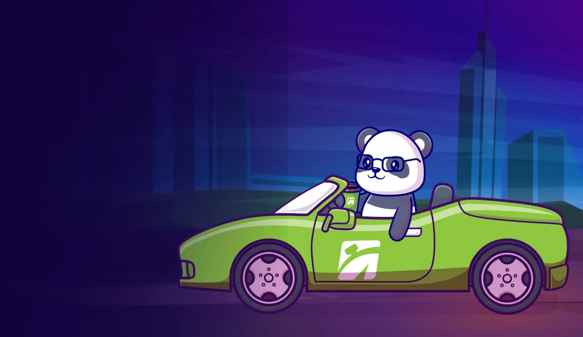 Fastpay Casino first deposit bonus art with the Fastpay panda in a green car