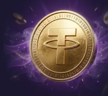 Woo Casino crypto bonus art with a gold Tether coin